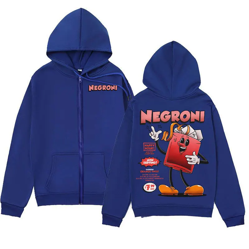 Negroni Cocktail Funny Meme Zipper Hoodies Men Women Clothing Fashion Y2k Zip Up Pullovers Casual Oversized Fleece Sweatshirts