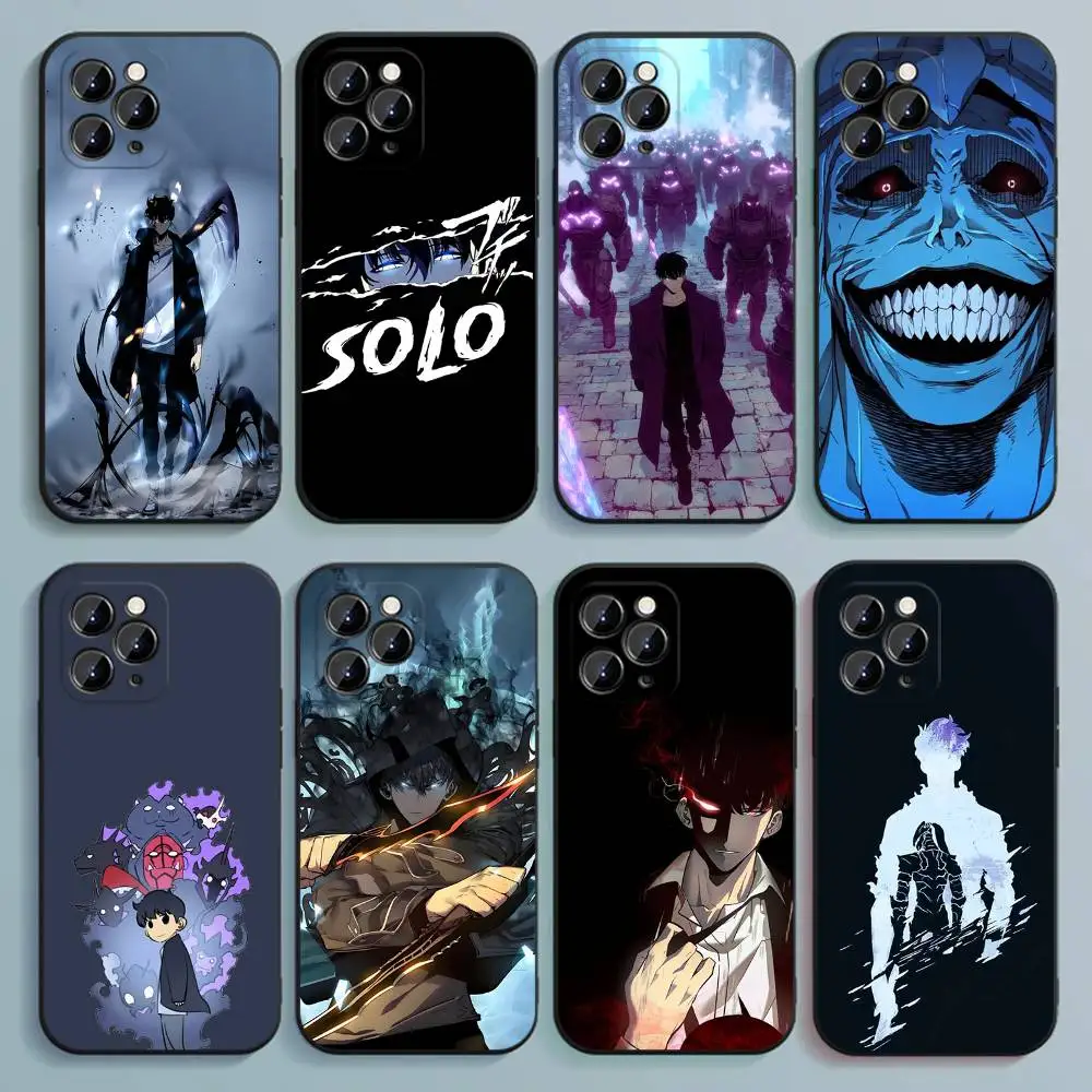 アニメ「ソロ・レベルアップ」スマホケース iPhone 17、16、15、14、13、12、Pro、Max、Plus、E、SE4、Air、Mini対応 ブラック ソフトカバー