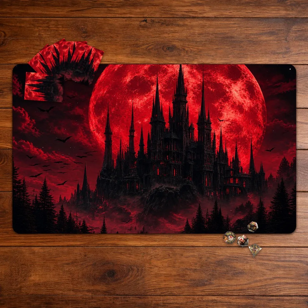 TCG MTG Playmat, Bloodmoon Gothic Castle Playmat for MTG, Durable Rubber Base Gaming Mat, Fantasy Card Mat tapis de souris
