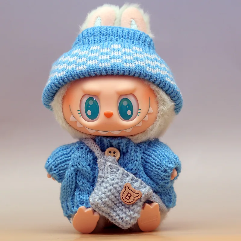 15-17cm 라부부 옷 세트 라부부 앉아있는 파티 베어 라벨 스카프 모자 인형 액세서리 귀여운 장식