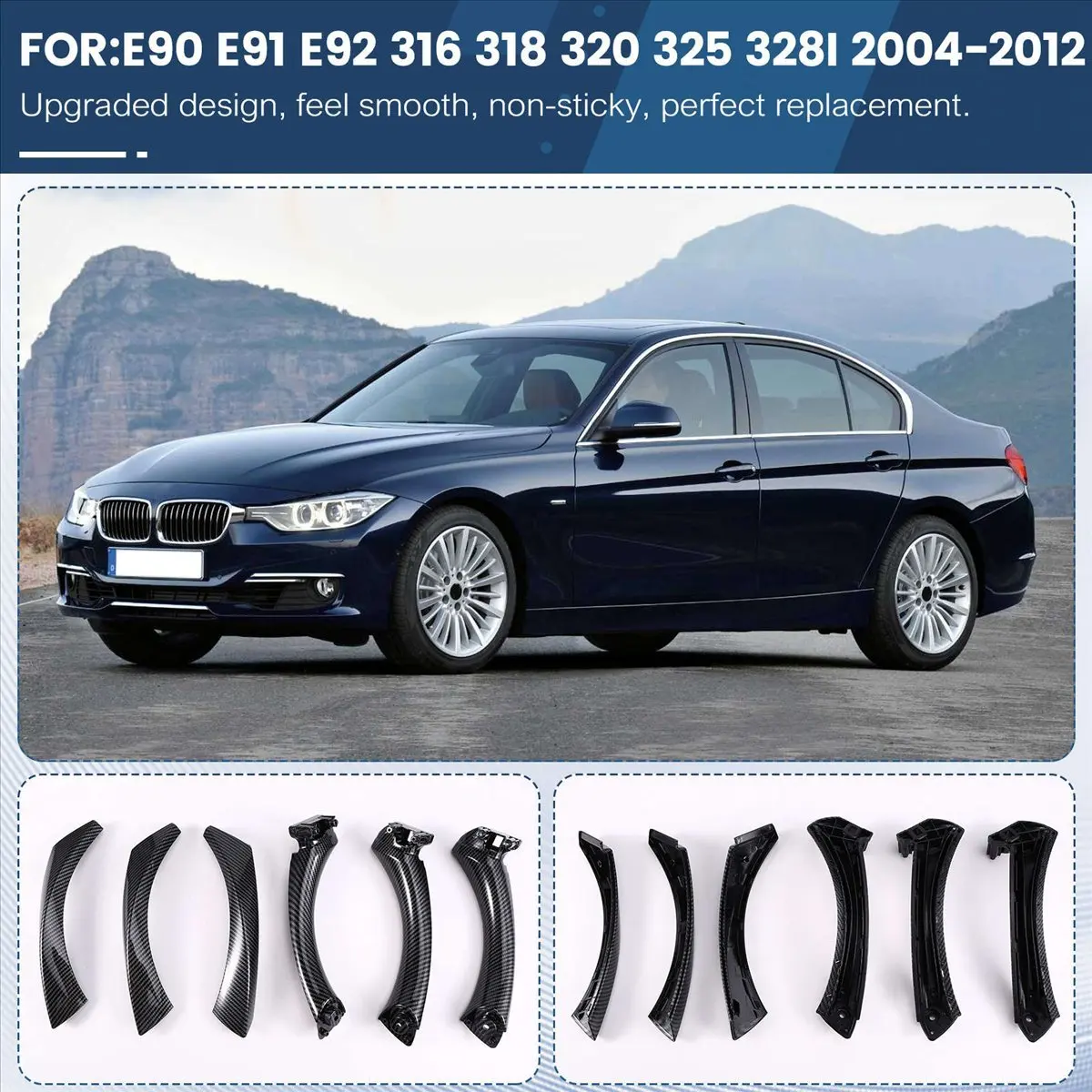 Super Sale Door Pull Handle Set Replacement for BMW 3 Series E90 E91 E92 316 318 320 325 328i 2004-2012 LHD Carbon Fiber Pattern
