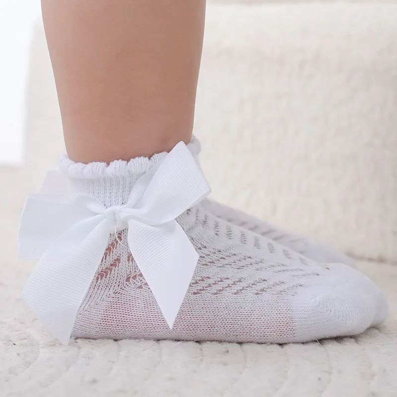 0-3Years Baby Girls Socks With Big Bows Breathable Children Girl Short Hollow Out Toddlers Kids Cotton Princess Cute