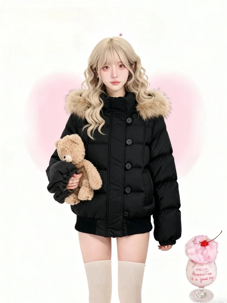 

Faux Fur American Vintage Coats with Hooded Women's Y2K Sweatshirts Gothic Harajuku Subculture Punk Emo Sweatshirt Jacket