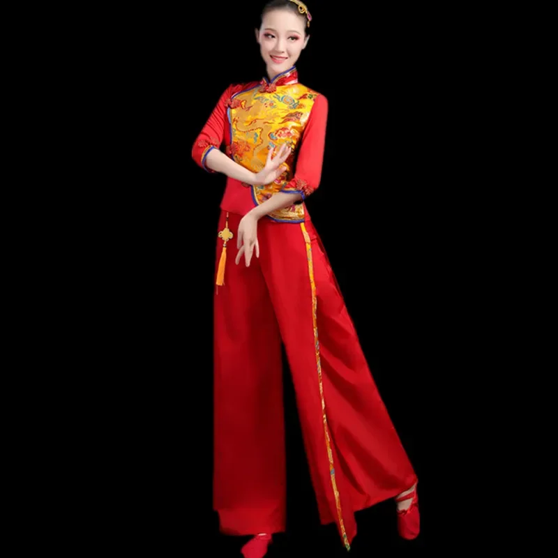 Ancient Yangko Hanfu Clothing Square Dance Yangge Costumes Fan Dance Stage Performance Suit Chinese Classical Dance Costumes