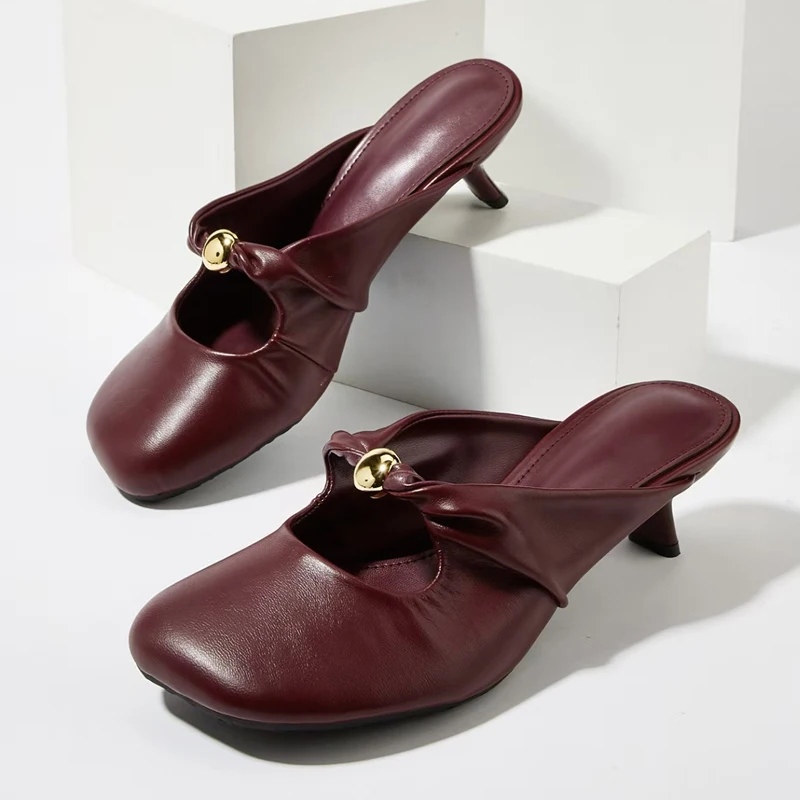 

Hlieny дизайнерские женские туфли-лодочки с металлической пряжкой, уютные кожаные туфли-лодочки с квадратным носком на каблуке, банкетное платье, женская обувь-мулы, размер 43