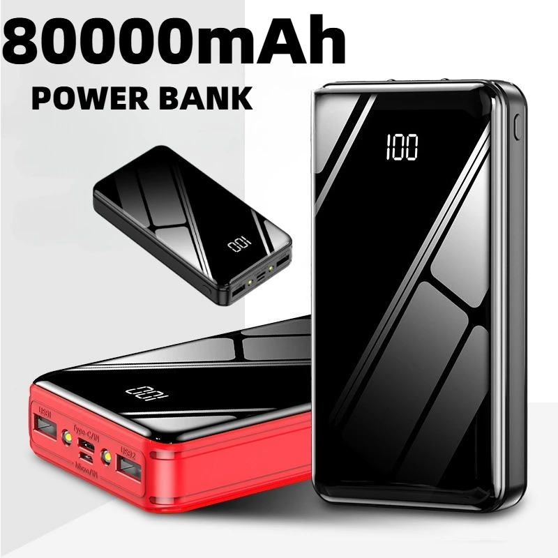 

Общая сверхбольшая емкость 80000 мАч, полноэкранная светодиодная подсветка для быстрой зарядки, мобильный источник питания, подходит для IPhone Xiaomi Samsung