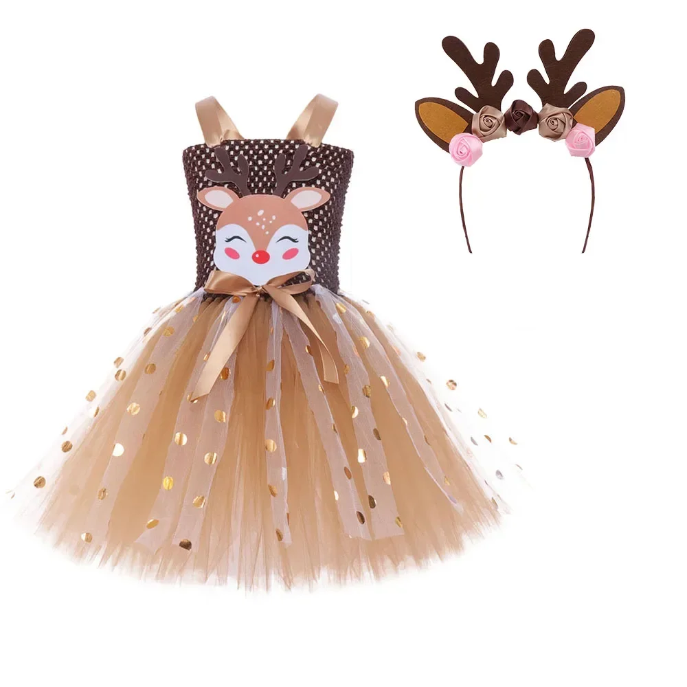 Reindeer Girls Christmas Costume Carnival Kids Animal Dress Up Fancy Dress Girl Tutu Dress Costume Halloween Children Cosplay