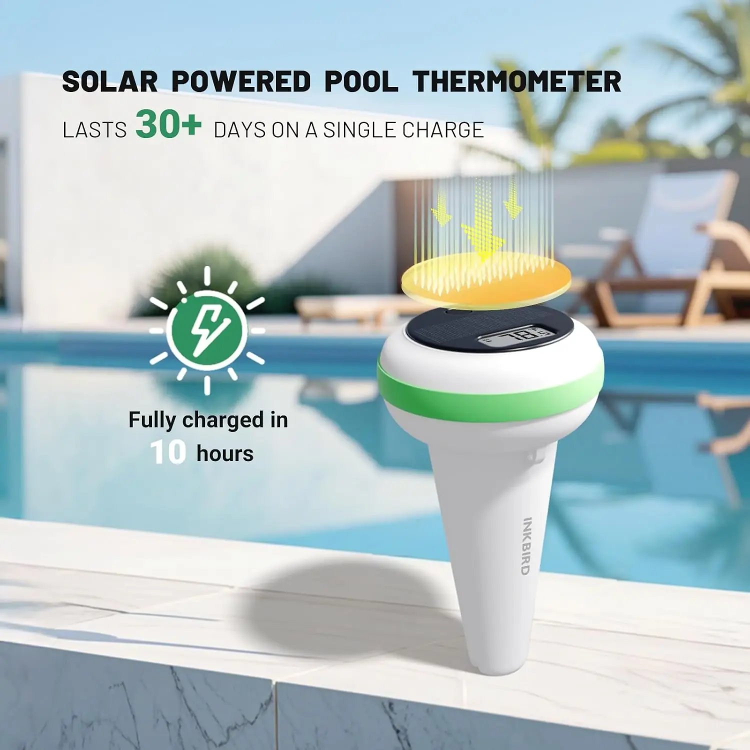 Solar Powered Floating Pool Thermometer, Wireless Digital, IP68 Waterproof, for Swimming Pool, IBS-P03R 2nd