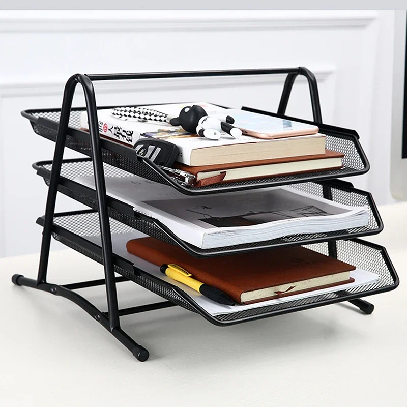 

Three-layer File Tray Organizer Office Supplies Desktop Metal Storage Management Rack Mesh Multifunctional File Rack