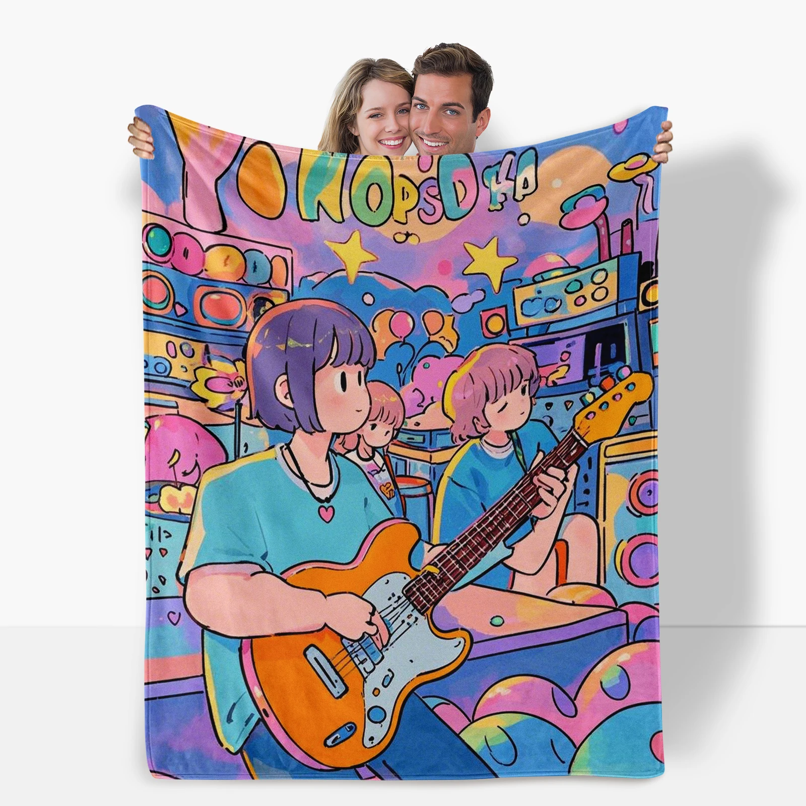 Gezellig stripfiguur dat gitaar speelt, ontworpen voor muziekliefhebbers en hun gezinnen om te genieten