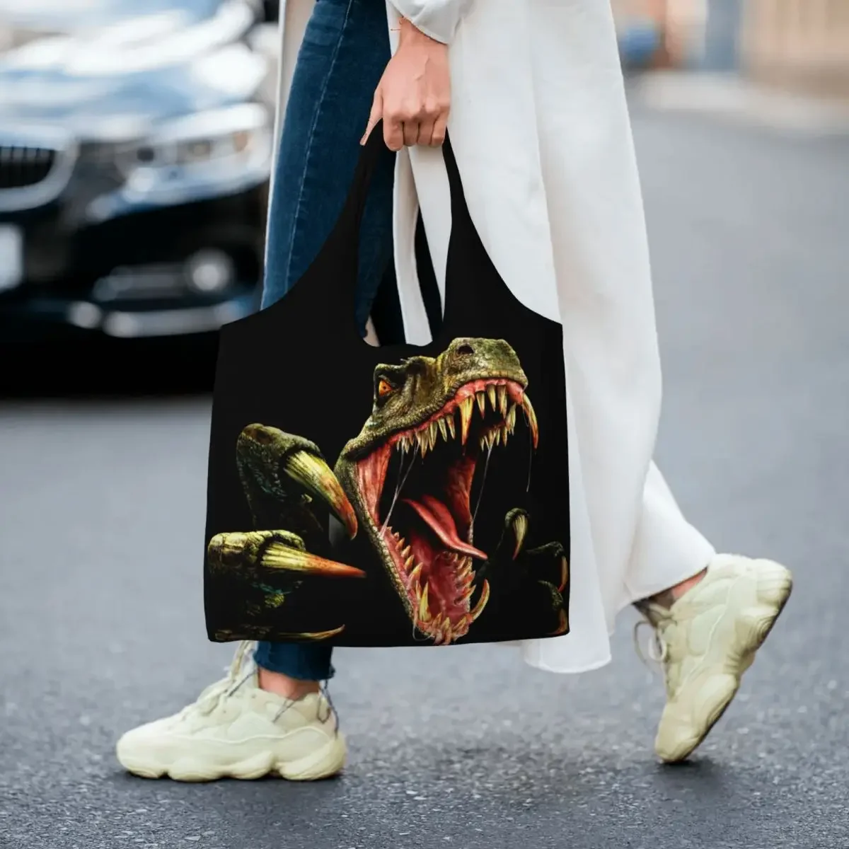 

Tyrannical Dragon Groceries Tote Shopping Bag Women Custom Jurassic Period Canvas Shopper Shoulder Bag Big Capacity Bags Handbag