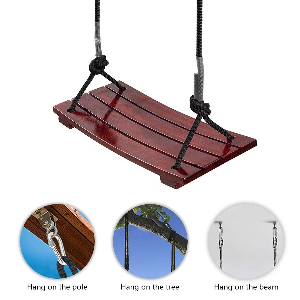 

Solid Wood Swing One Seat Simple Swing 440Lbs Wooden Swing Seat Outdoor Rope Swing Adjustable Rope Length Curved Swing for Kids