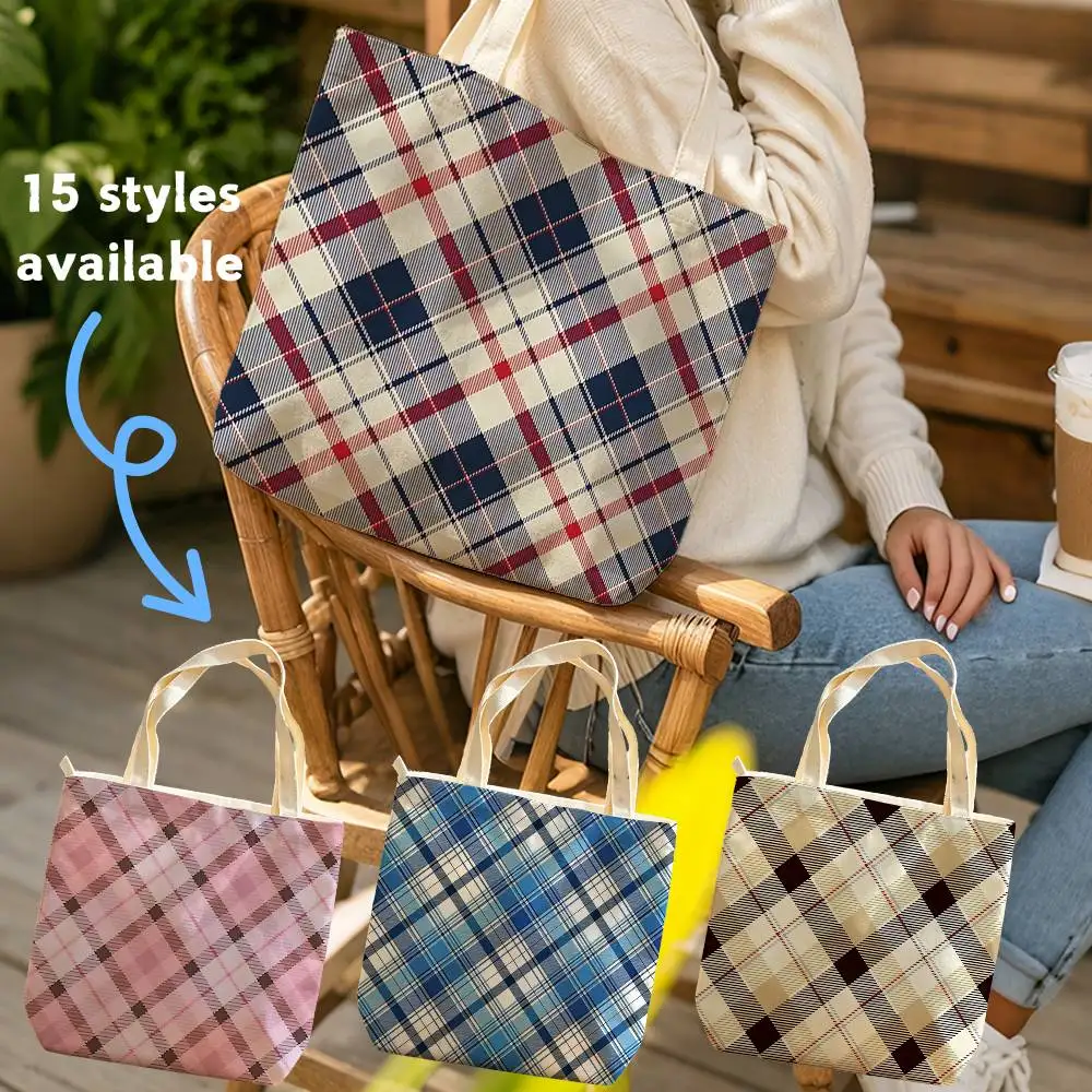 Classic BU--RRY Check HD-Patten Check Waterproof Lined Canvas bags suitable for going to class, shopping, gifts, and commuting