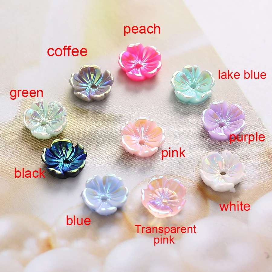 100pc/lot 7mm Small Resin Imitation Shell Plum Blossom Flowers Loose Beads With Hole For Jewelry Making Diy Decoration Materials