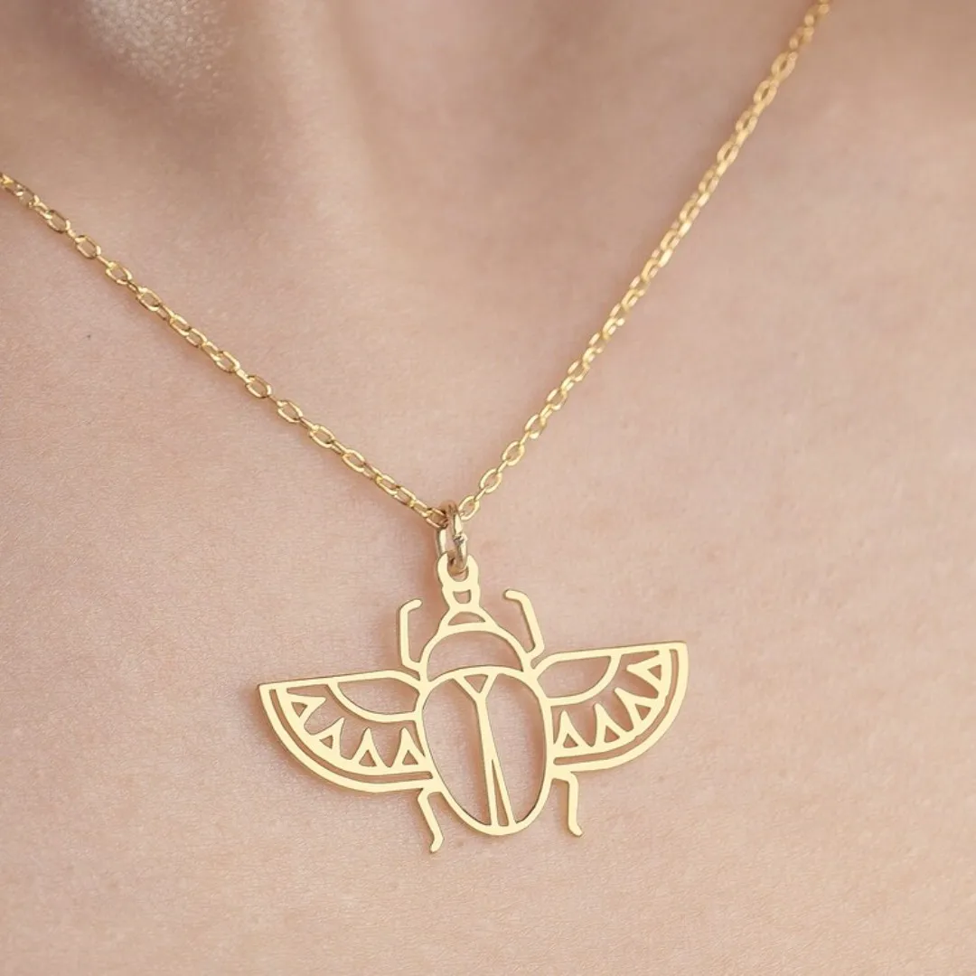 Stainless Steel Ancient Egypt Scarab Necklace for Women Personality Gold Plated Beetle Pendant Necklace Retro Egyptian Jewelry