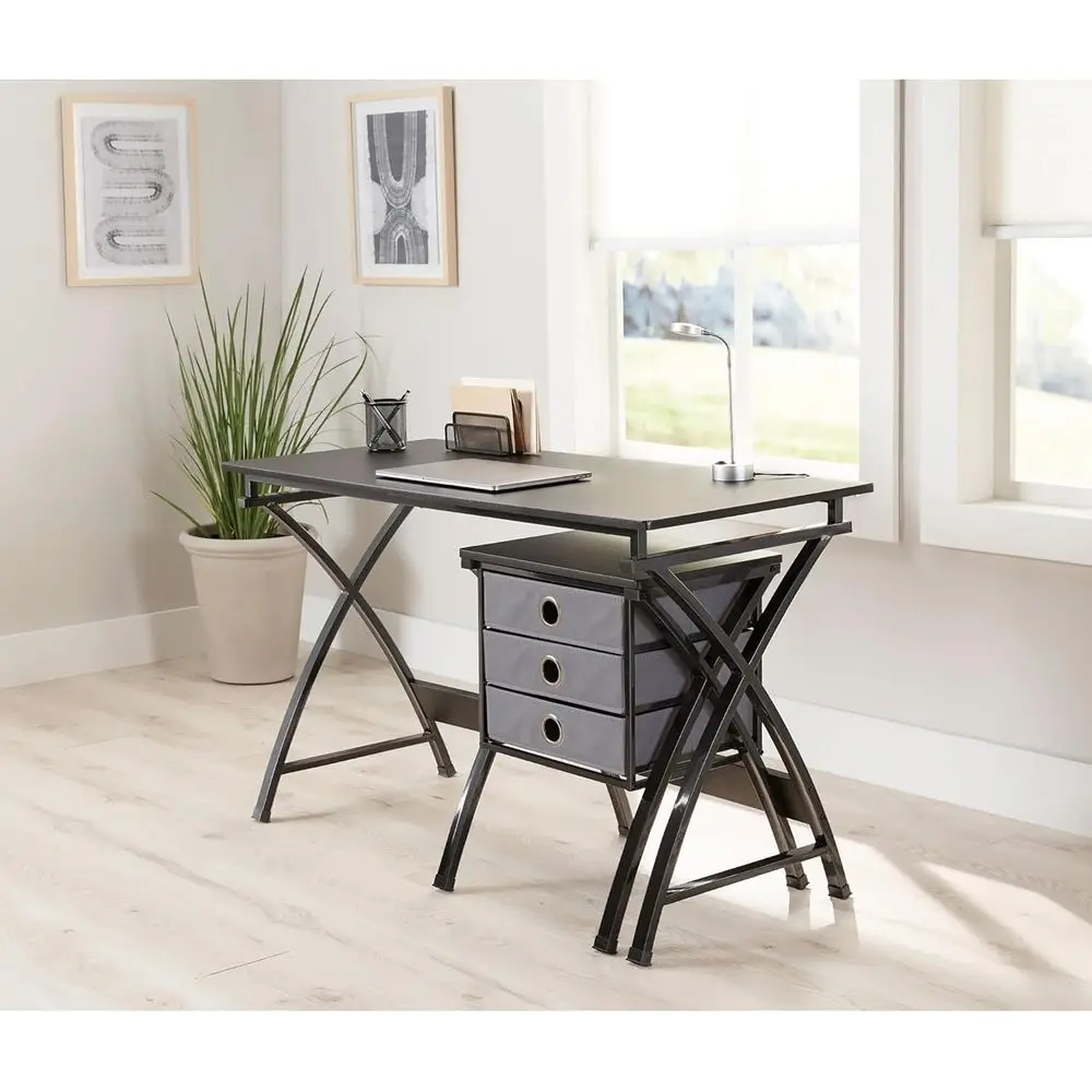 

Modern Black W-Shaped Computer Desk with Storage Cabinet