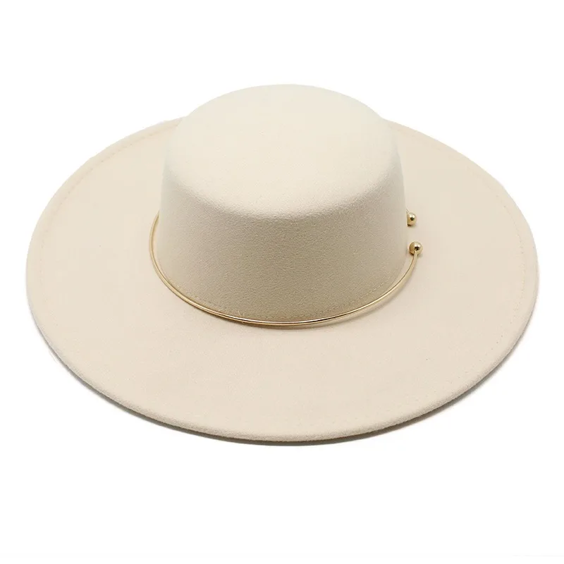 Autumn Winter New Fashion Wool Felt Flat Top Hat 10cm Elegant Thick Hats for Men and Women