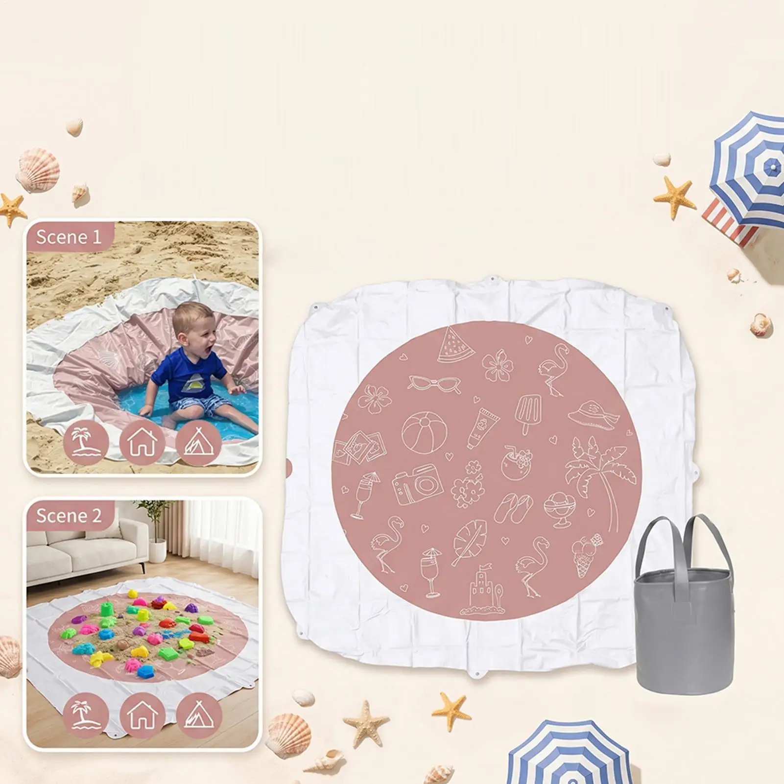 

Beach Puddle Foldable Waterproof 6.56 X 6.07 Ft Beach Pool And Blanket 2 In 1 For Boys Girls Water Play Vacation Picnic Park