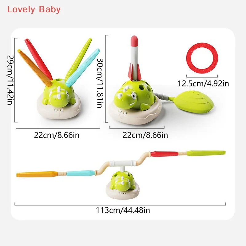 ของเล่นไดโนเสาร์หมุนได้, ของเล่นไดโนเสาร์ยิงจรวด 3 in 1, ของเล่นโยนห่วงและของเล่นกระโดดมีเสียงเพลงสำหรับเด็ก, ของเล่นไดโนเสาร์สำหรับเล่นกีฬาและกิจกรรมกลางแจ้ง