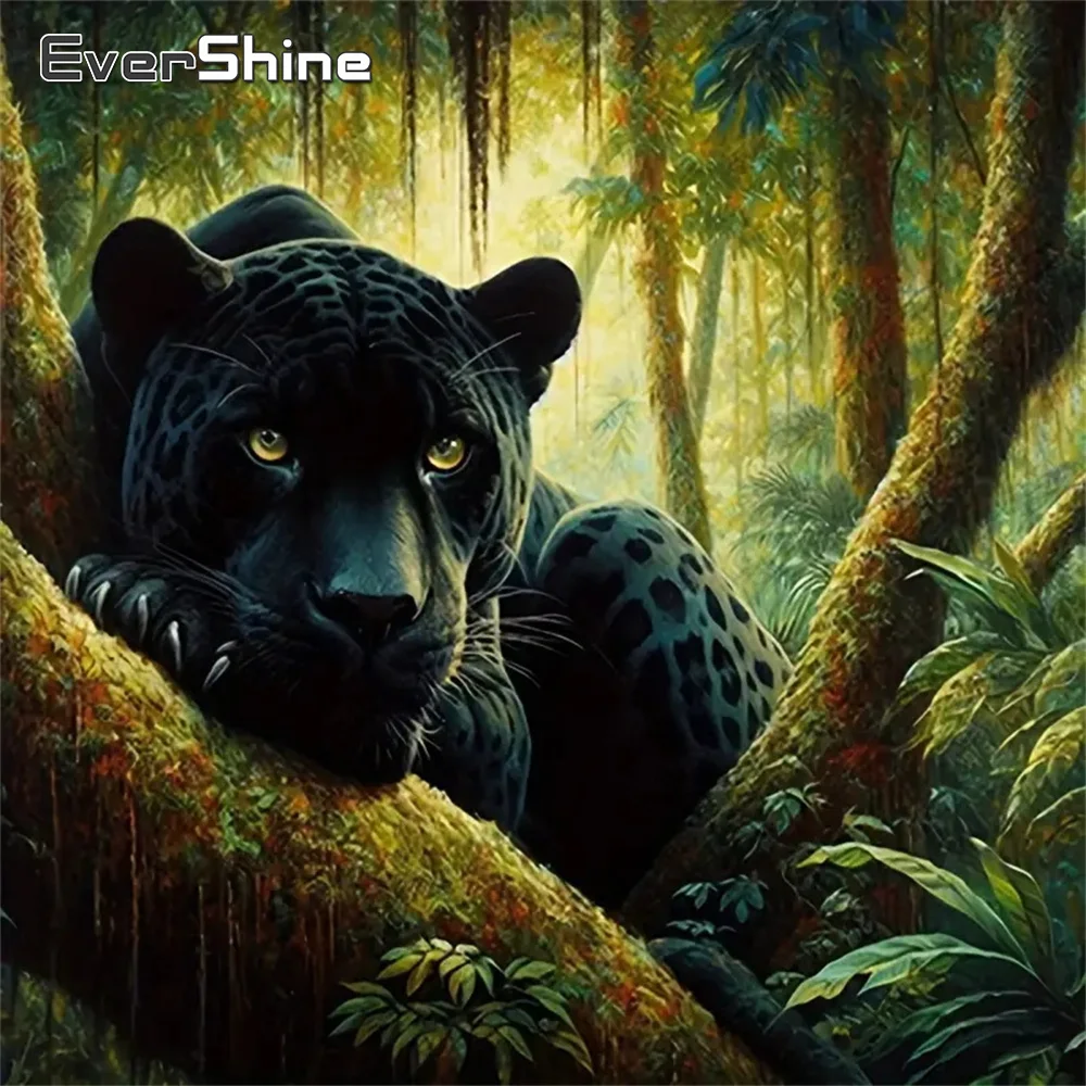 Evershine Schwarzer Leopard Diamantgemälde Tiermuster für Erwachsene Anfänger DIY Stickerei Neuankömmling Mosaik Heimdekoration