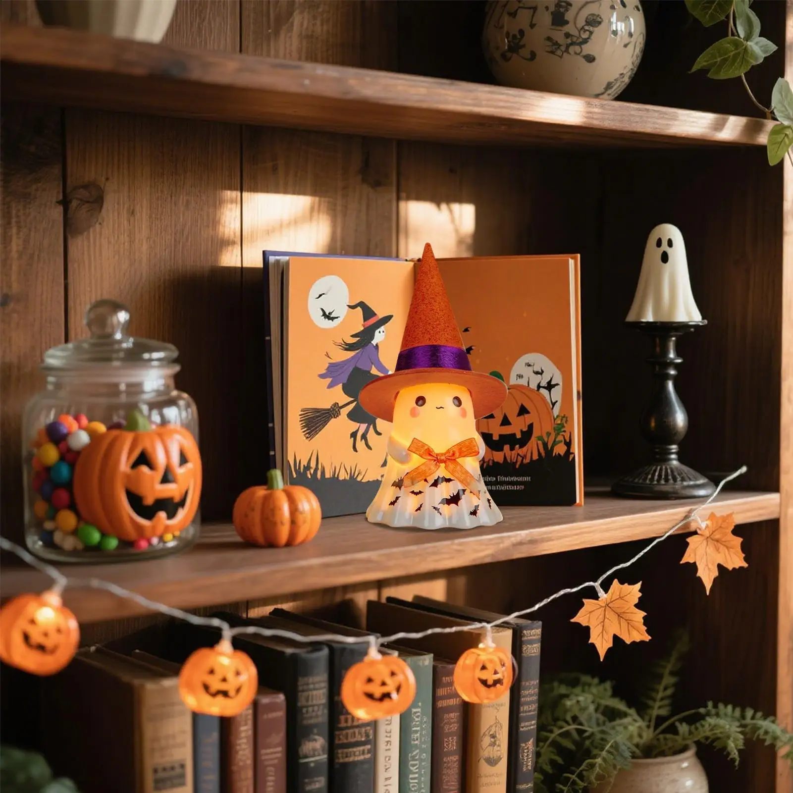 Light Up Ghost Figurine Cute Spooky Lighted Decor Ghost Figurines Led Spooky Statue Cute Decoration For Holiday Fireplace Party