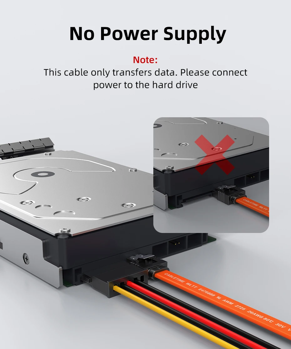CABLETIME 6 Gbit/s SATA-Kabel 3.0 zu Festplatte SSD HDD Sata3 Gerades rechtwinkliges Kabel Schnellübertragungskabel für Desktop – Detail 6