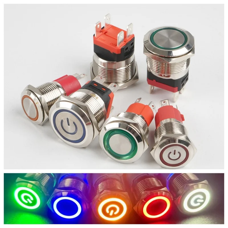 Joli à bouton en métal étanche à courant élevé, LED automobile, Cristal autobloquante, rouge, 10A, 15A, 20A, 16mm, 19mm, 22mm, 5V, 6V, 12V, 24V, 220V