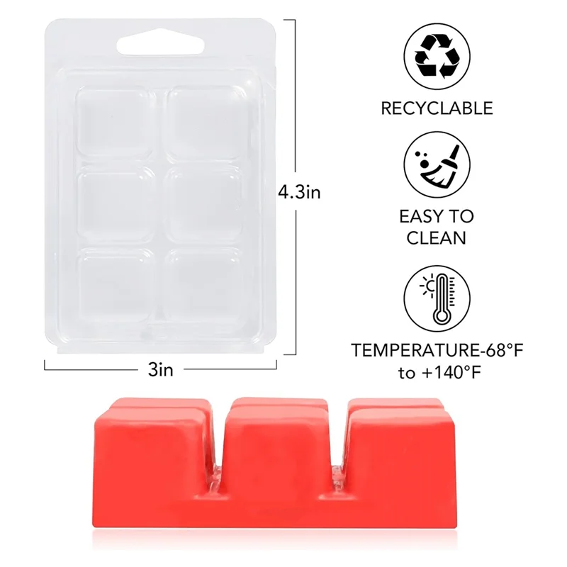 قوالب صدفي تذوب الشمع، علبة مكعبات 6 تجويف مربع بلاستيكي فارغ ومربع على شكل قلب حاوية تذوب مكعبة الشمع لـ 100 عبوة يمكنك صنعها بنفسك #6