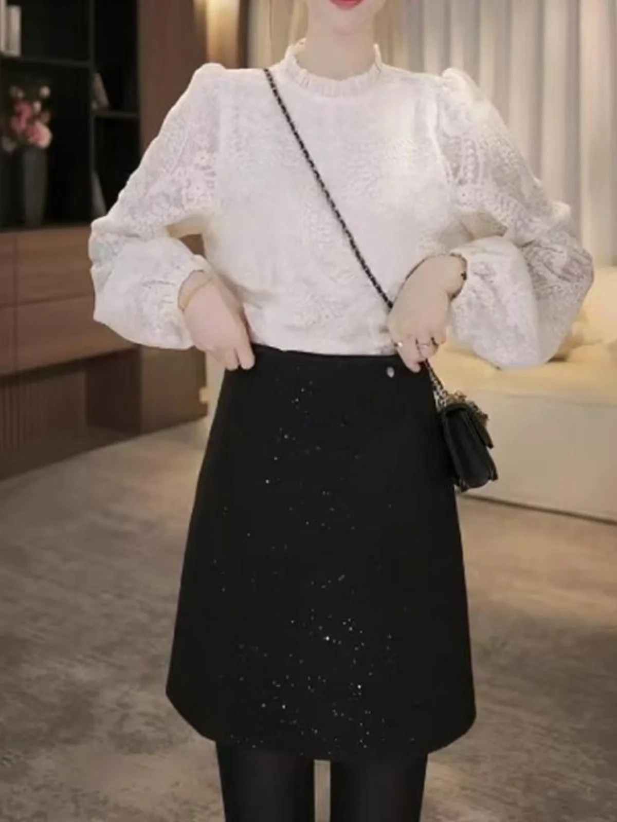 

Bla Sequin Skirt Winter Wrap around High Waist A-Line Skirts Women's plus Size Spring Faionable f Skirts