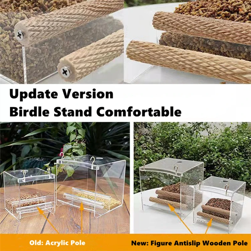 Bird Feeding House Hang Window & Birdcage Acrylic Feeder Bird Standing Stick Sliding Seed Leak Food Large Outdoor Natural Feeder