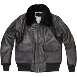 Men's Genuine Leather Jacket G1 Wool Collar Mililtary Top Gun Bomber Biker Coat Autumn Winter Warm Clothes Vintage