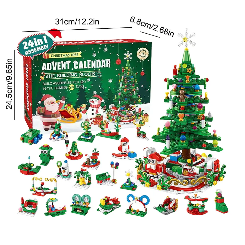 Juego de juguetes de construcción de árbol de Navidad con luz LED Calendario de Adviento de Navidad Calendario de cuenta regresiva de Navidad Regalos de Navidad para niños adultos