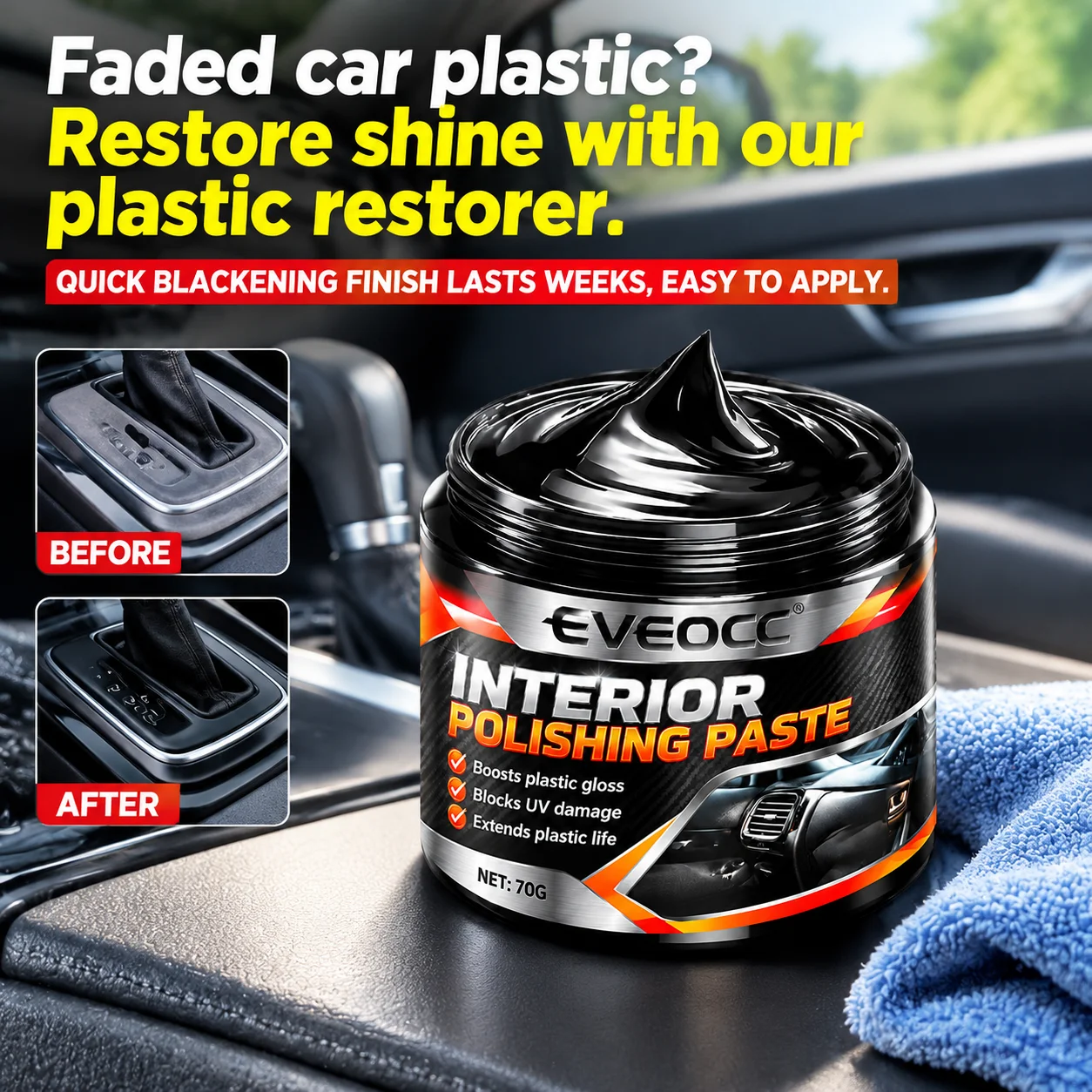 Car Interior Polishing Paste Plastic Gloss Enhancer UV Blocking Auto Dashboard Rubber Plastic Renovation Paste