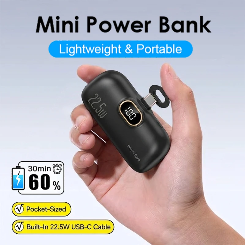 Fast Charging 5000mAh Powerbank Mini External Spare Battery Type C Portable Charger For Samsung Xiaomi iPhone Huawei Power Bank