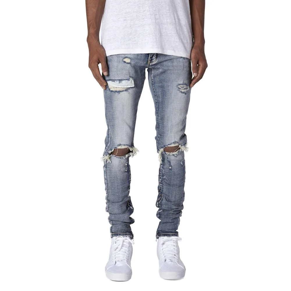 2022 buracos calças de brim masculinas moda magro elástico tendência streetwear jeans rasgados primavera e outono comprimento total denim calças