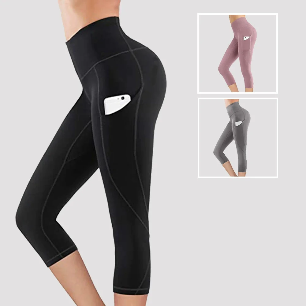High Waist Yoga Pants Capri Leggings with Pockets for Women Tummy Control Workout Capri Leggings for Women