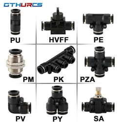 Black Pneumatic Fitting Pipe Connector Quick Release Coupling 4mm 6mm 8mm 10mm 12mm PU PV PE HVFF PY Tube Connectors