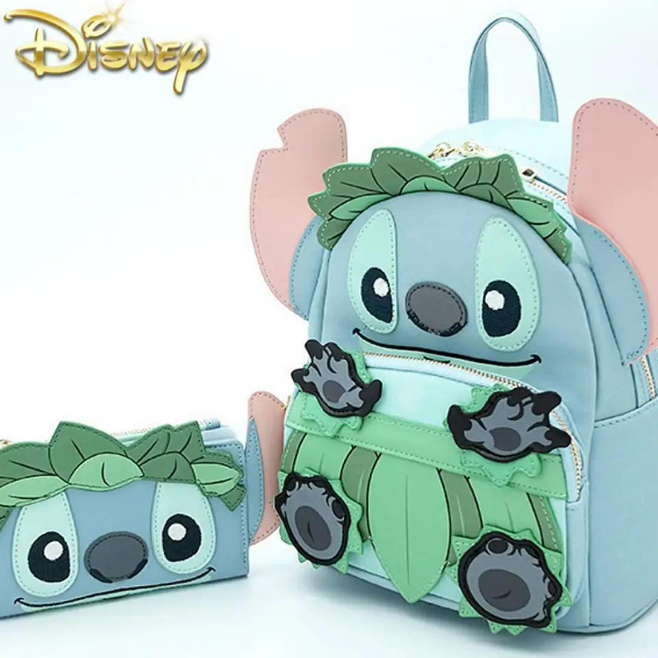 

Aoger Pu Leather Lilo & Stitch Disney Wallet Backpack Men's And Women's Leisure Bag Children Kindergarten Backpack For Girl Gif