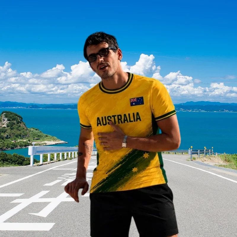 26-27 3D Printed Australian Parent-child Football Summer and Autumn Casual Quick Drying Football T-shirt for Men and Women