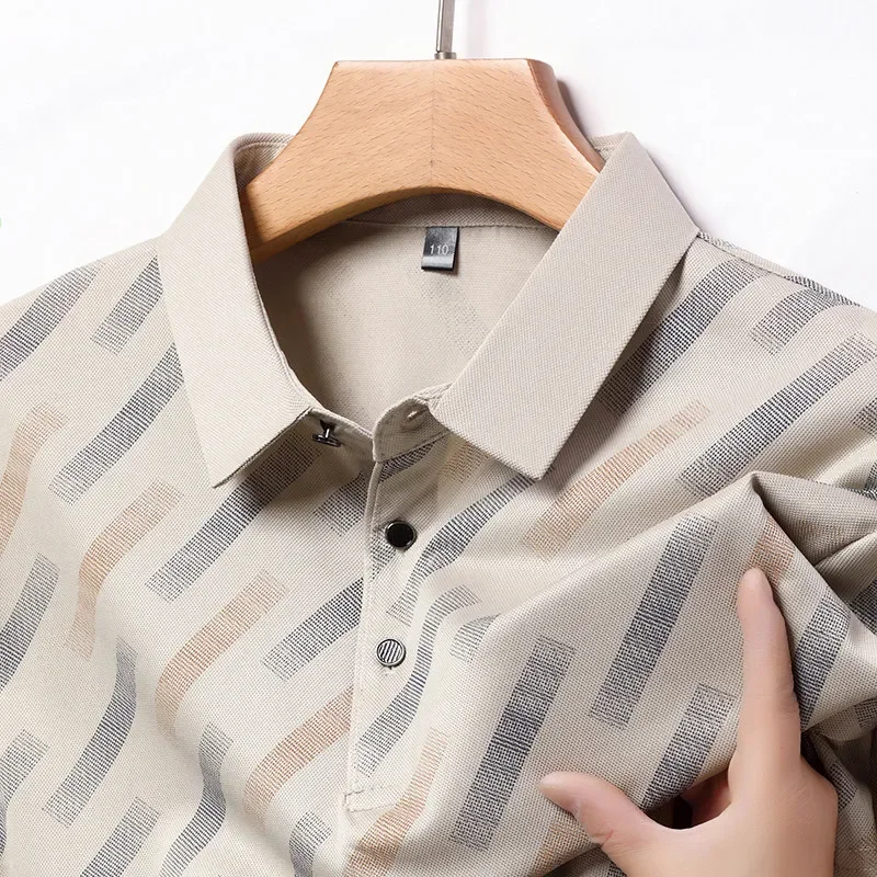 2026 New Men's Business Casual Short Sleeved Printed Polo Shirt Fashionable Breathable Comfortable and Versatile Top