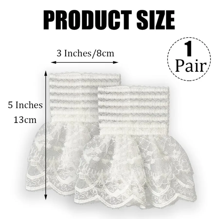 MIUPOO Detachable Fake Sleeve, Floral Layered Cuff, Elastic Fingerless Hand Sleeve Ruffled Floral Short Lace Gloves for Party P