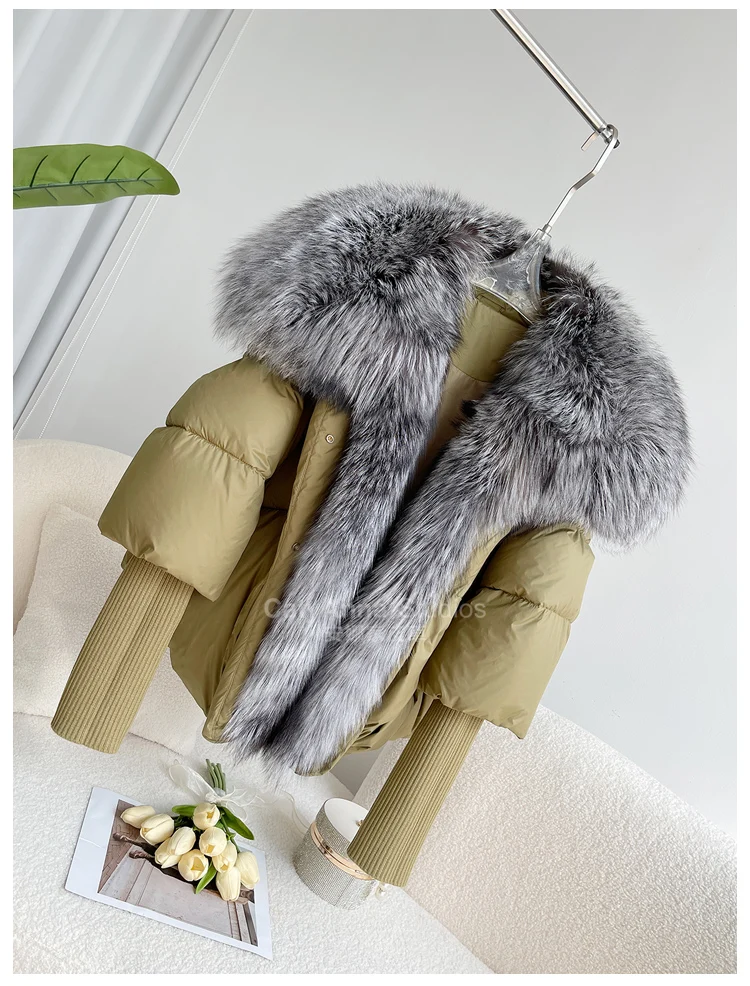 2026 New Autumn 90 Winter Goose Down Jacket Warm Women Coat Oversized Real Fox Fur Collar Thick Luxury Fashion Outerwear