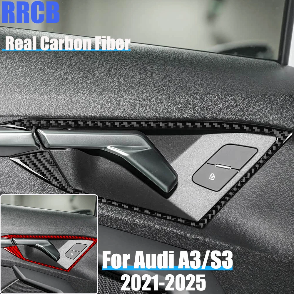 

Real Carbon Fiber Car Accessories Door Handle Frame Decorative Soft Cover Sticker For Audi A3 S3 8Y 2021 2022 2023 2024 2025