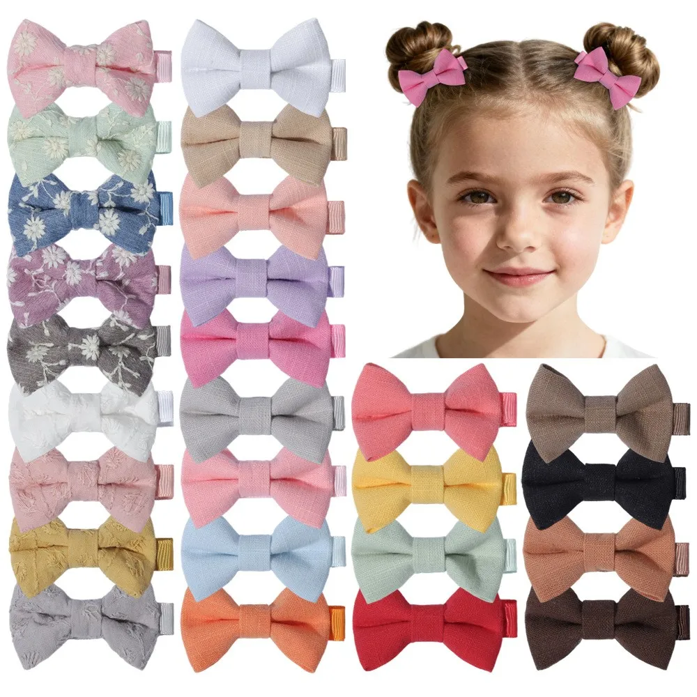 

200pcs Multi Color 2-Inch Embroidered Cotton Bow Hair Clips Baby Girls Hairpins Kids Barrettes Bulk Hair Accessories