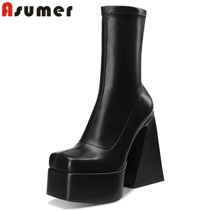 ASUMER 2023 taglia 34-42 New Slip On Pu stivaletti donna moda donna stivali con plateau tacchi alti spessi primavera autunno stivali