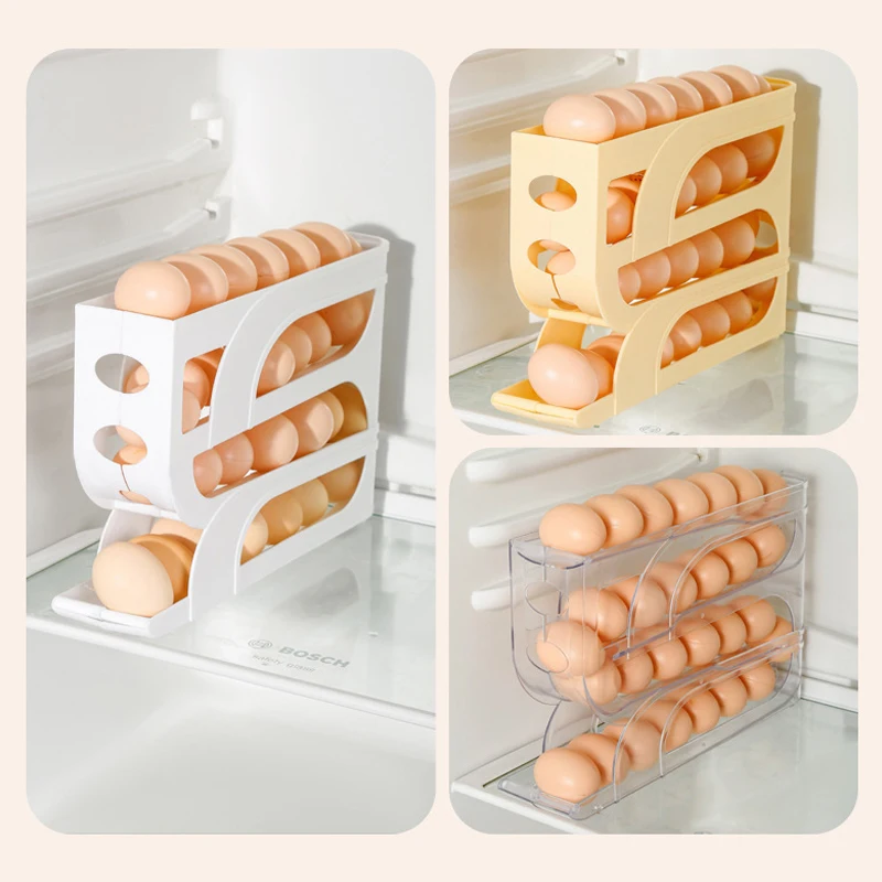 Automatic Rolling Egg Holder Rack, Frigorífico Egg Storage Box, Frigorífico Container, Egg Dispenser, Organizador, 4 Camadas, Cozinha