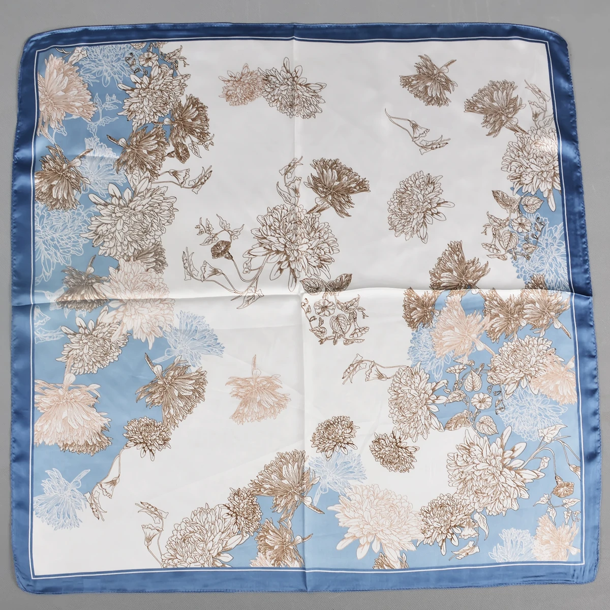 BYSIFA|Blue White Silk Square Scarves Hijabs Fashion Floral Printed Silk Neck Scarf Foulard Winter Women Headscarves Accessories