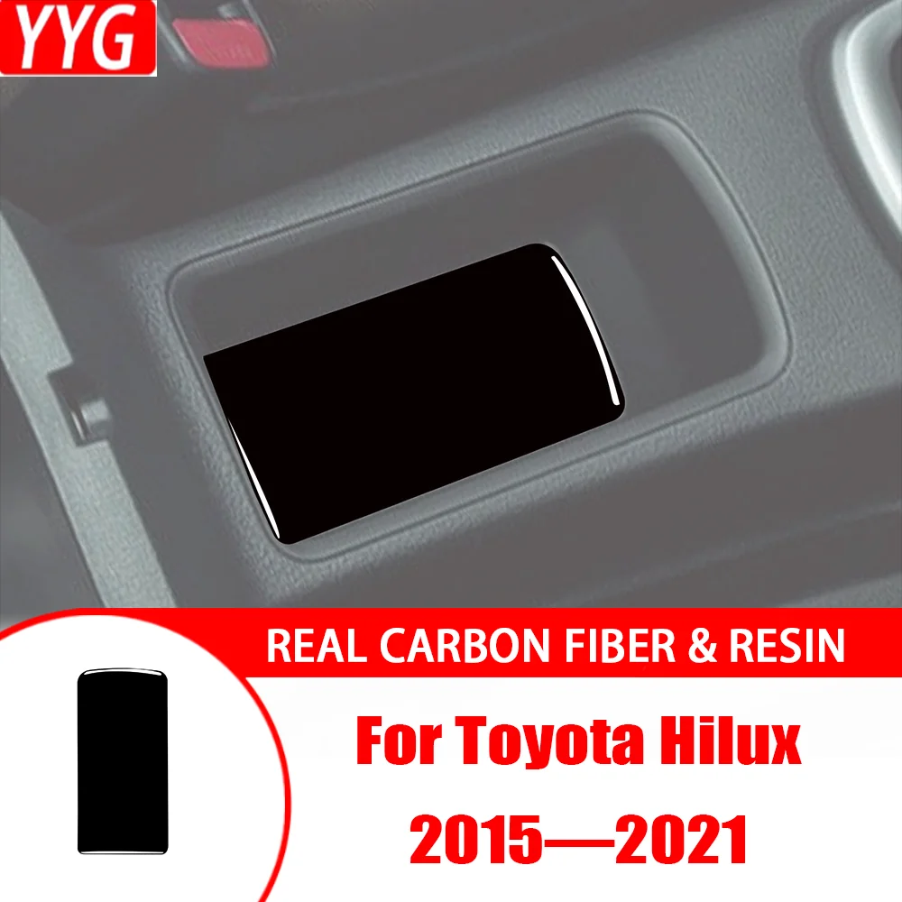 Real Carbon Fiber Console Gears Shifter Storage Box Panel Car Interior Accessories Trim Sticker For Toyota Hilux 2015—2021