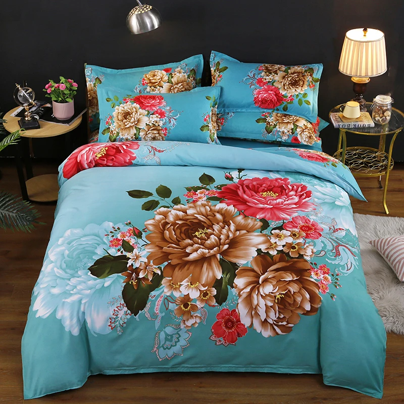 Luxury Floral Duvet Cover Queen 3 Pieces Country Garden Style Peony Flower Blossom Vibrant Pattern Reversible Duvet Covers Queen