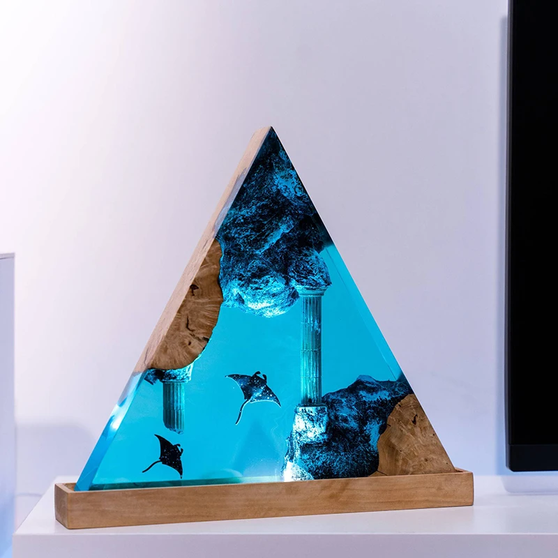 Lampa żywiczna oceaniczna, miniaturowy krajobraz dno morskie, lampka stołowa, kreatywna lampka dekoracyjna, motyw zatopionego zamku, lampka nocna, ładowanie USB